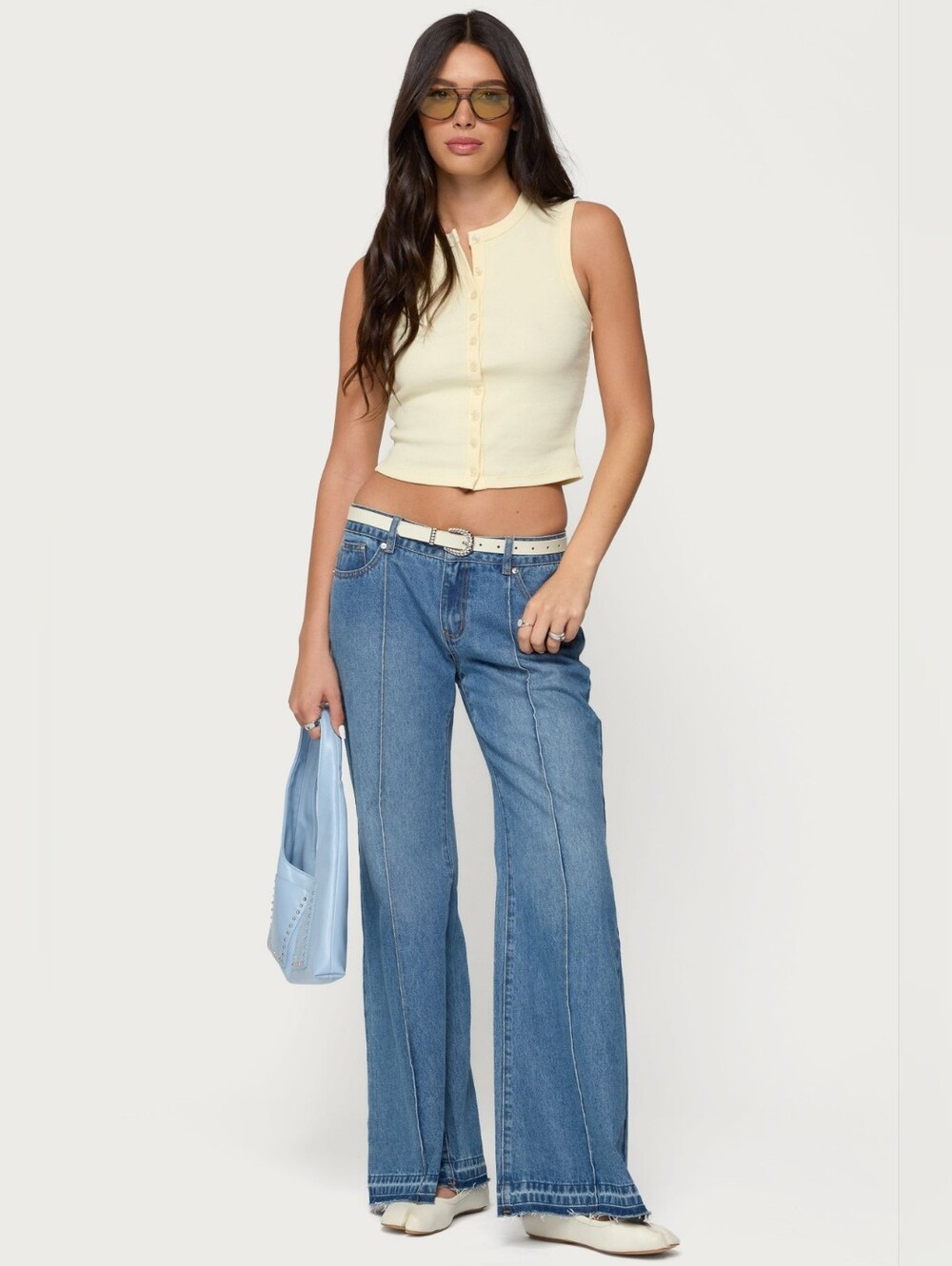 Edikted Nerissa Low Rise Bootcut Jeans Blue Size Small